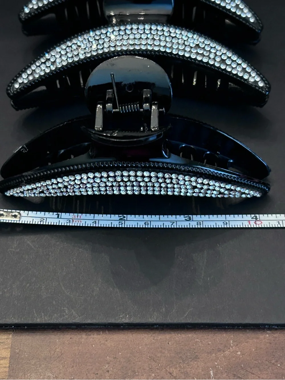 Black Crescent Hair Claw Clips with Clear Rhinestones - Set of (3) Three